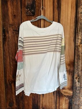 Free People Cream Mixed-Stripe Patchwork Long Sleeve Tee